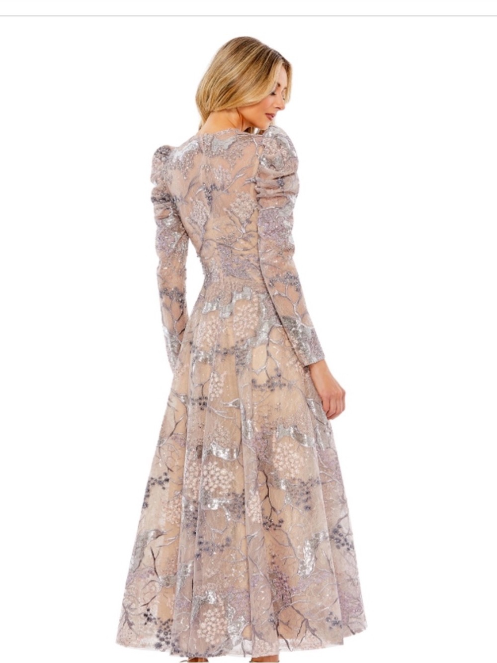 Mac Duggal 20326 Embellished High Neck Long Puff Sleeve Maxi Gown | 8 - Picture 2 of 10